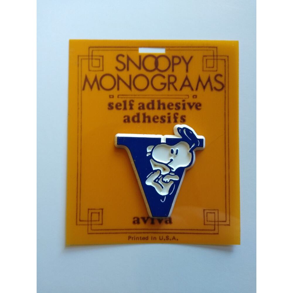 Vintage Snoopy Monogram 'V' Self-Adhesive Sticker Decal Peanuts Aviva USA